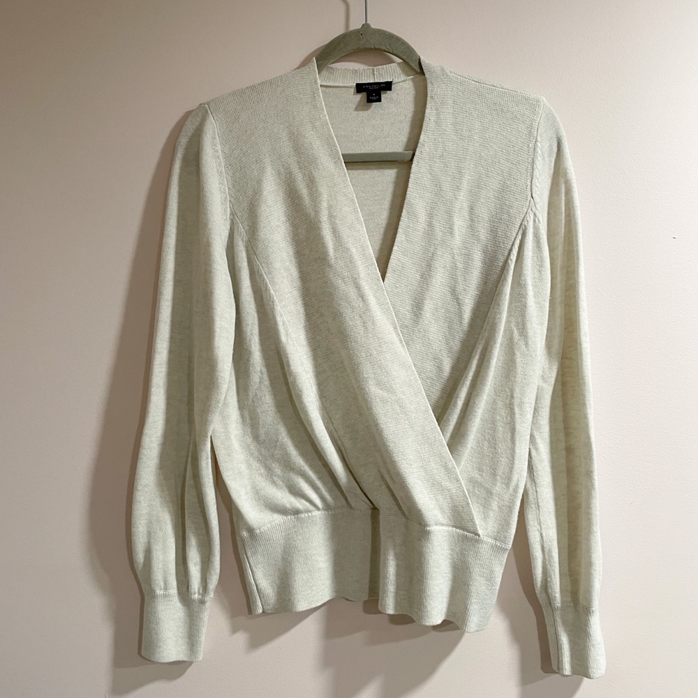 Ann Taylor Cream Cross Wrap Sweater Sz M